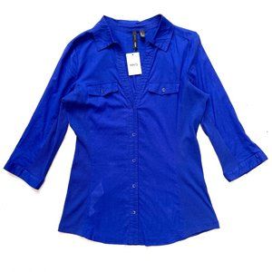 MNG Gea button down cotton shirt w ribbed inserts M